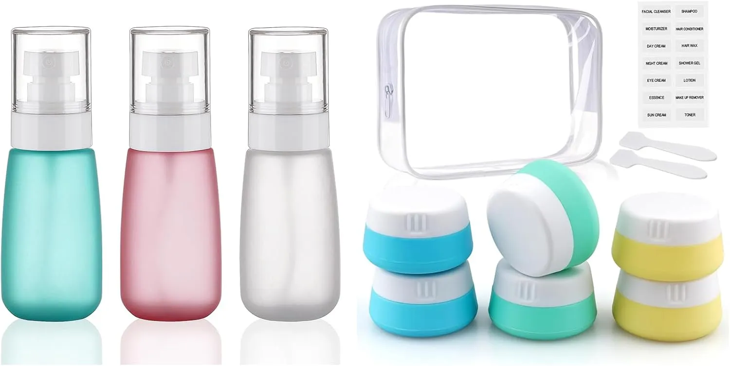3PCS Travel Spray Bottles TSA Approved with 6 PCS Travel Size Containers for Toiletries