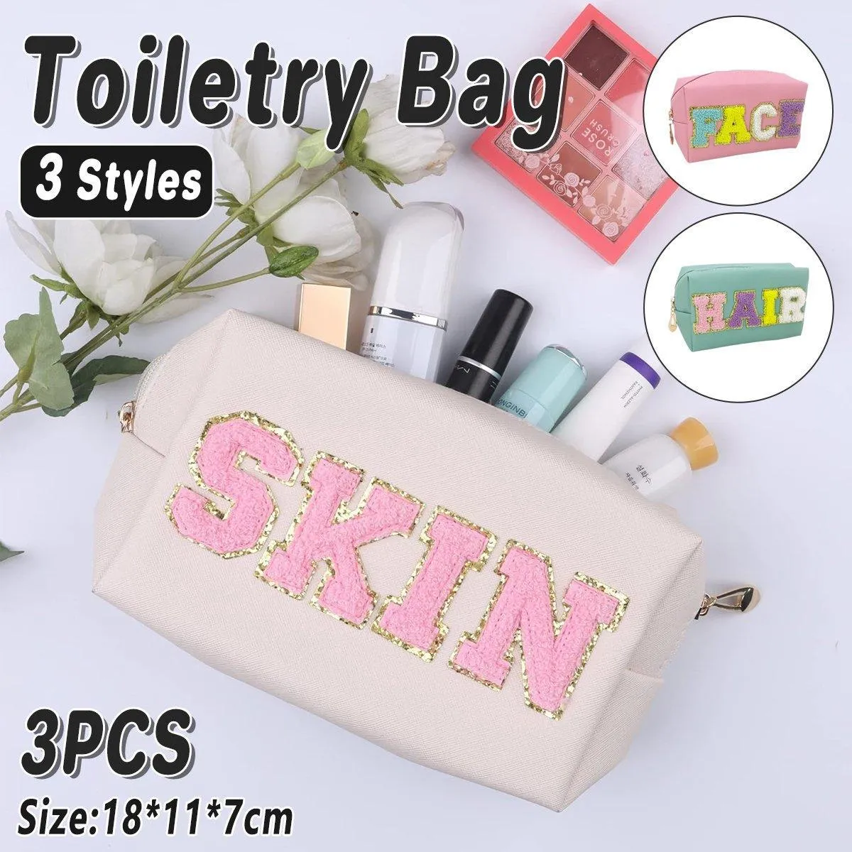 3PCS Waterproof Cosmetic Bag Large Capacity Toiletry Organizer Portable Bag