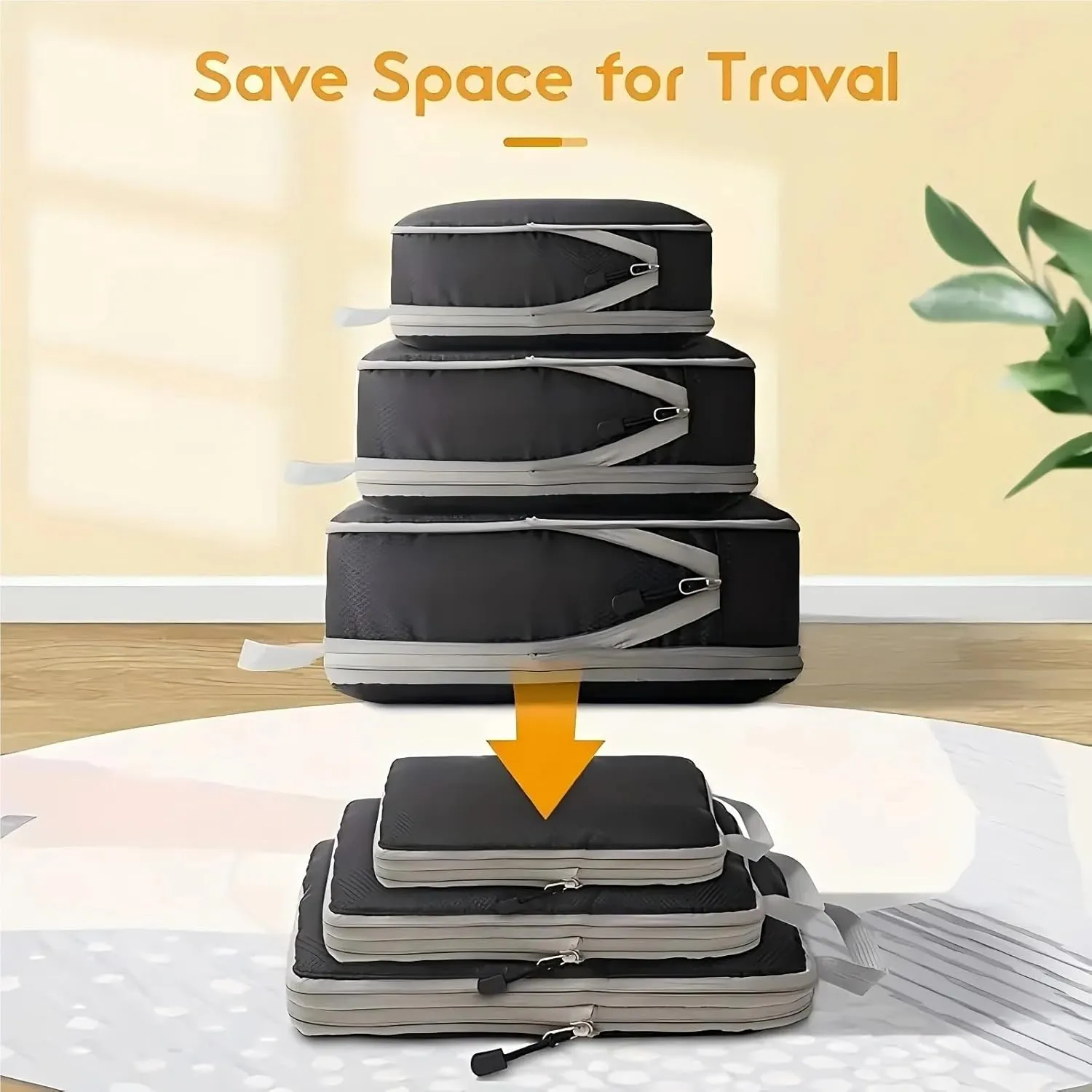3pcs/set Black/Blue Compressible Travel Organizer Portable Large Capacity Suitcase Luggage Packing Case Best travel must haves(3pcs black)