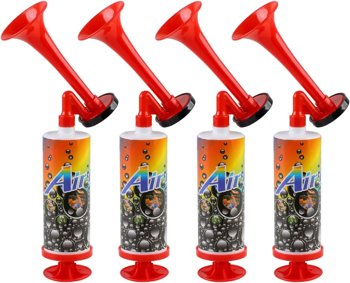 4 Pack Loud Air Horn, Mini Air Horn Noisemakers Toys Handheld Pump Air Horn Loud Safety Horn for Sporting Events, Birthday Party, Football Match, Celebrations, Boats(Red)