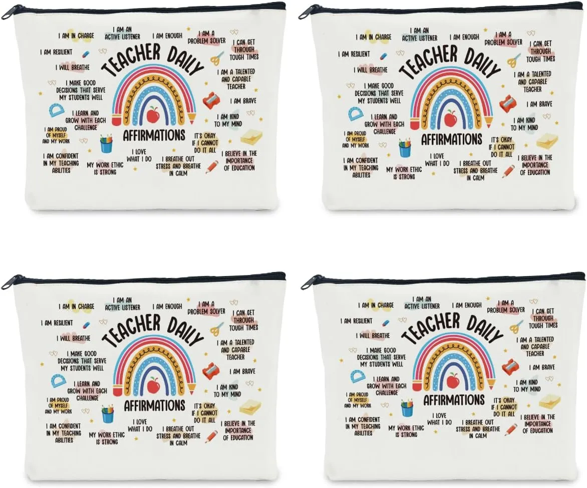 4 PCS Teacher Appreciation Makeup Bag - Gifts for Women Educators, Mentors - Graduation, Retirement, Christmas - Travel Toiletry Cosmetic Bag