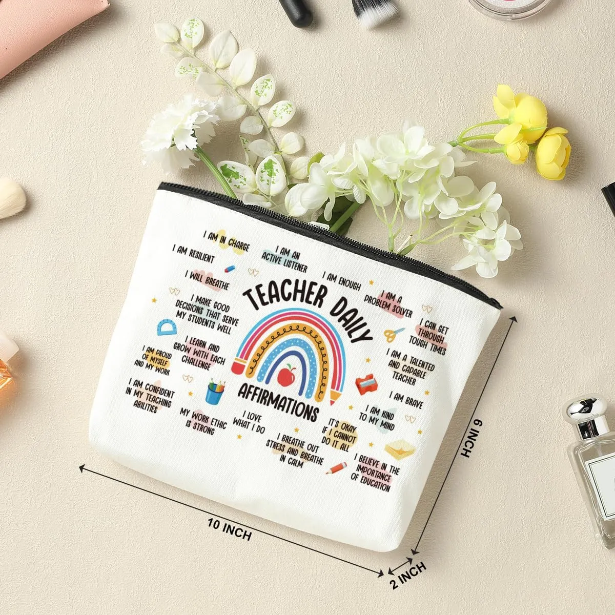 4 PCS Teacher Appreciation Makeup Bag - Gifts for Women Educators, Mentors - Graduation, Retirement, Christmas - Travel Toiletry Cosmetic Bag