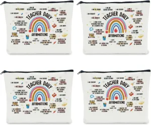 4 PCS Teacher Appreciation Makeup Bag - Gifts for Women Educators, Mentors - Graduation, Retirement, Christmas - Travel Toiletry Cosmetic Bag
