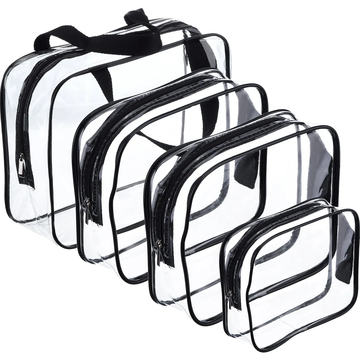4 Pieces Clear Make-up Bags Travel Toiletry Bag Organizers for Traveling Portable Cosmetic Pouch Set with Zipper Handle, Business Trip and School Bathroom, Water-proof