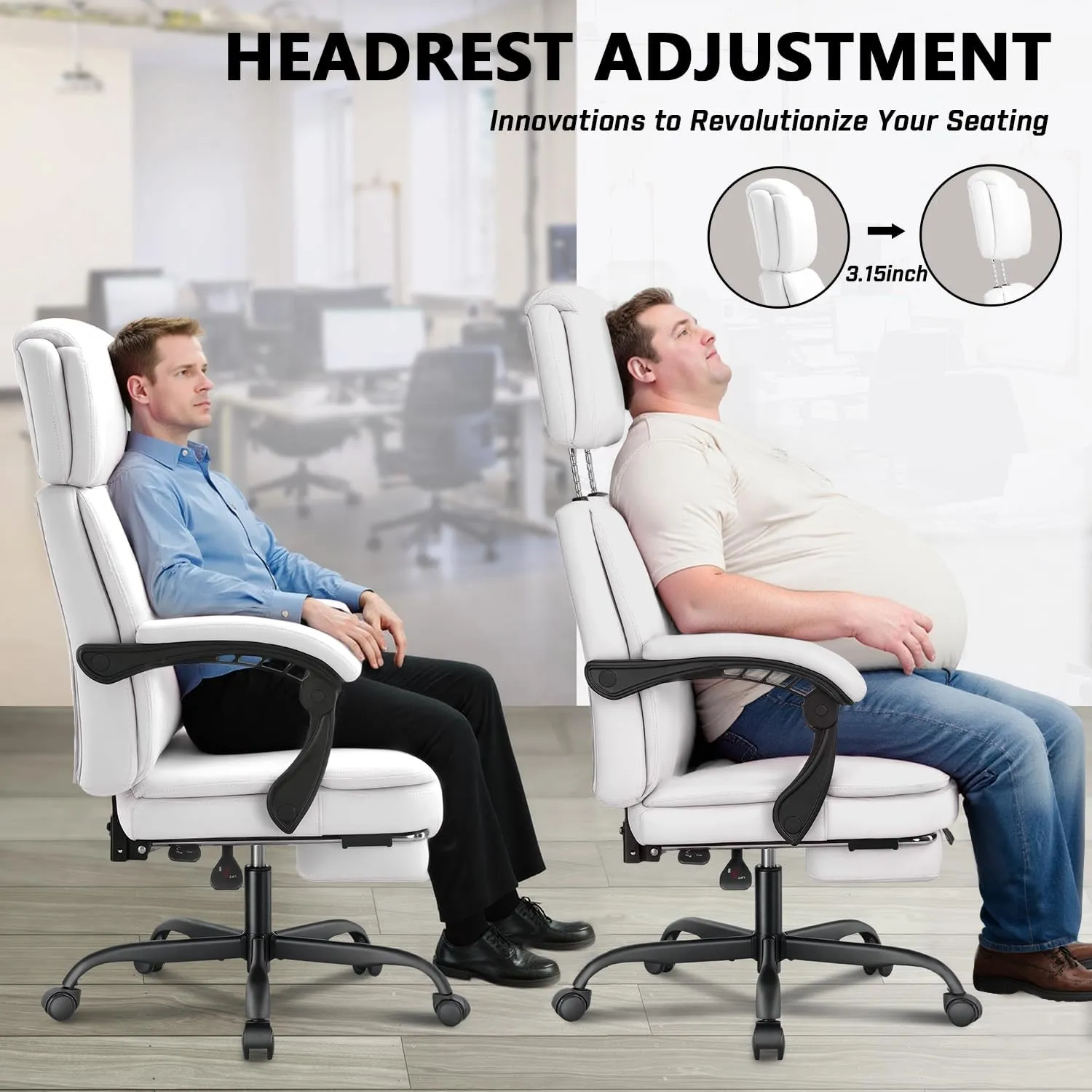 400lbs Executive Office Chair with Foot Rest for Heavy People, Ergonomic Big and Tall Desk Chair with Adjustable Headrest, High Back PU Leather Comfy Heavy Duty Computer Chair