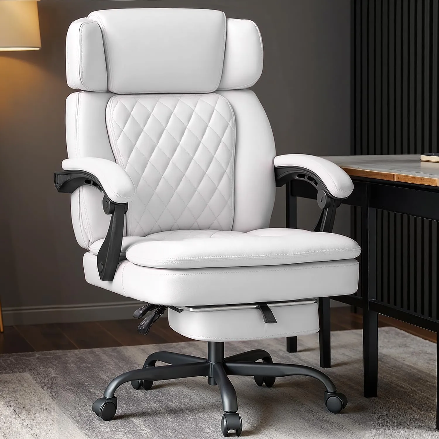 400lbs Executive Office Chair with Foot Rest for Heavy People, Ergonomic Big and Tall Desk Chair with Adjustable Headrest, High Back PU Leather Comfy Heavy Duty Computer Chair