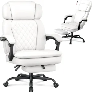 400lbs Executive Office Chair with Foot Rest for Heavy People, Ergonomic Big and Tall Desk Chair with Adjustable Headrest, High Back PU Leather Comfy Heavy Duty Computer Chair