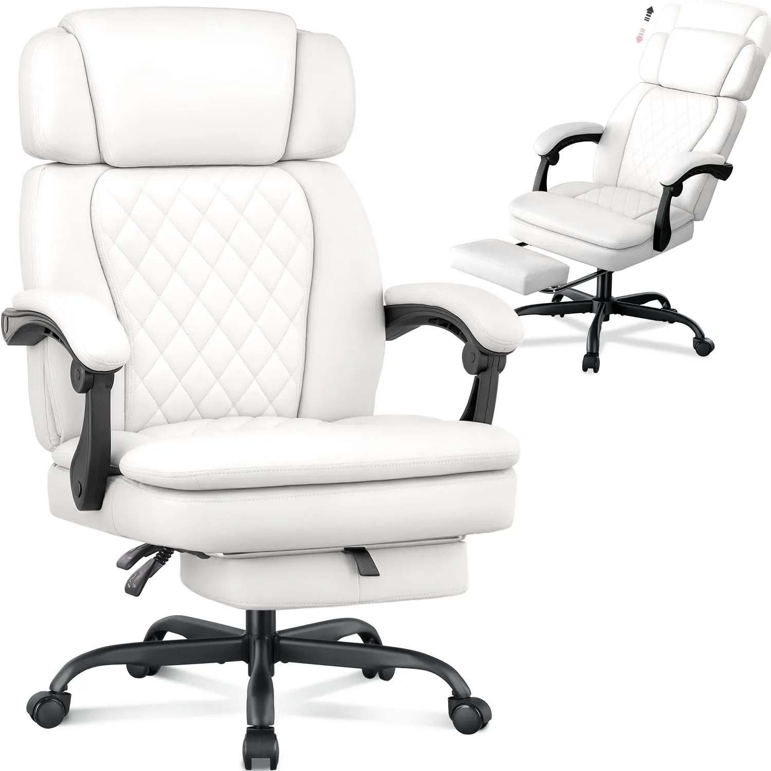 400lbs Executive Office Chair with Foot Rest for Heavy People, Ergonomic Big and Tall Desk Chair with Adjustable Headrest, High Back PU Leather Comfy Heavy Duty Computer Chair