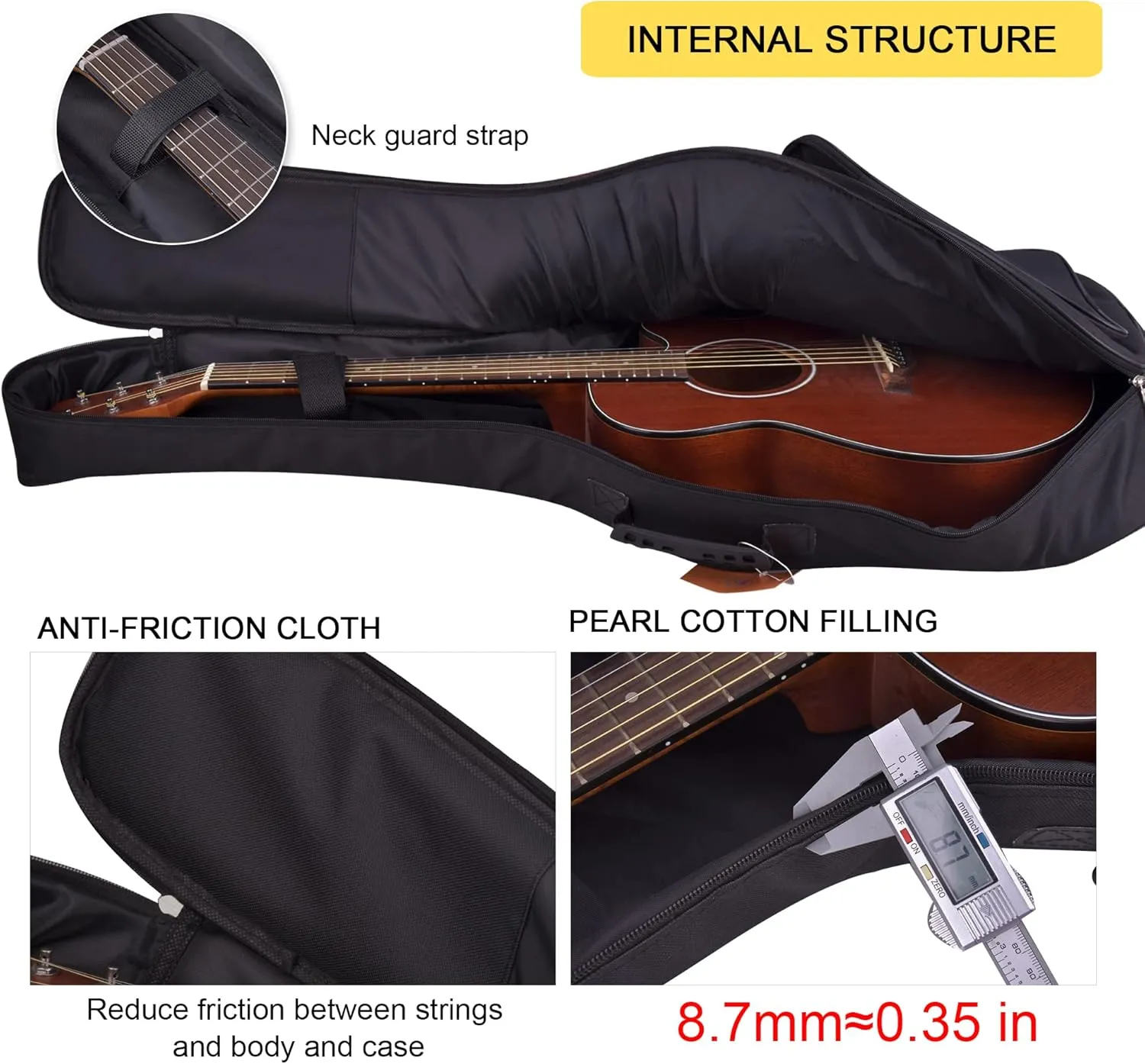 41 Inch Acoustic guitar Bag 0.35 Inch Thick Padding Water Resistent Dual Adjustable Shoulder Strap Case,40 Inch Guitar gig Bag with Back Hanger Loop case
