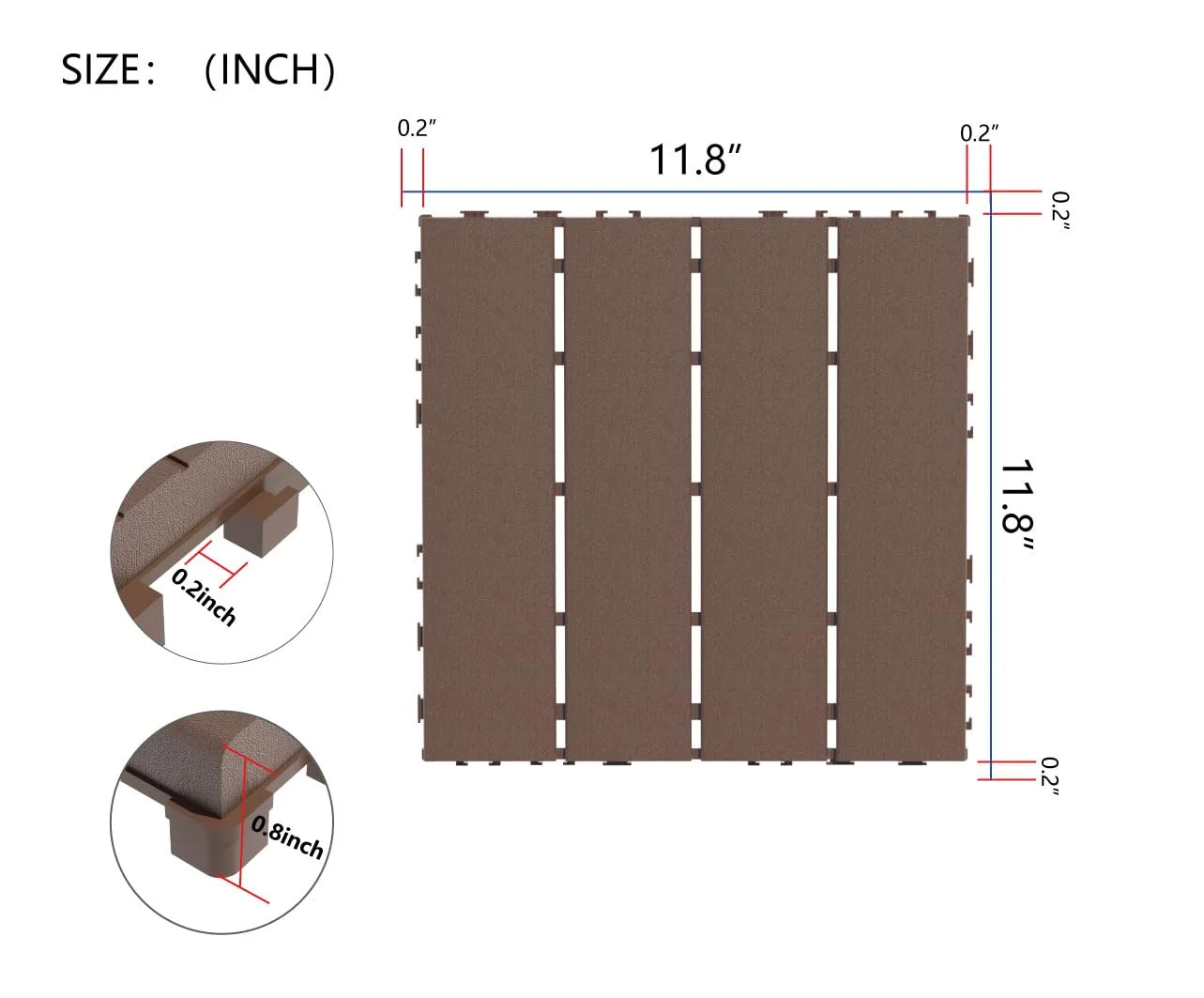 44 Pcs Plastic Interlocking Deck Tiles, Deck Tiles Interlocking Outdoor All Weather 12" X 12",Patio Flooring Outdoor Waterproof, for Balcony,Patio,Pool,Bathroom (Brown red-4)