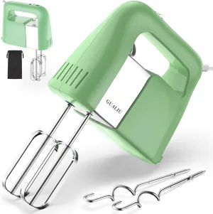 450W Hand Mixer Electric, 5-Speed Large Handheld Mixer Food Mixer with 304 Stainless Steel Beaters, Dough Hooks & Storage Bag, Kitchen Blender for Baking & Cooking, Turbo Boost/Mustard Green