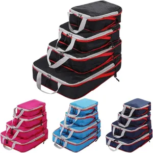 4PC Compressible Packing Box Foldable Travel Organizer Waterproof Nylon Portable Carrying Luggage Storage Case Best travel must haves(Pink)
