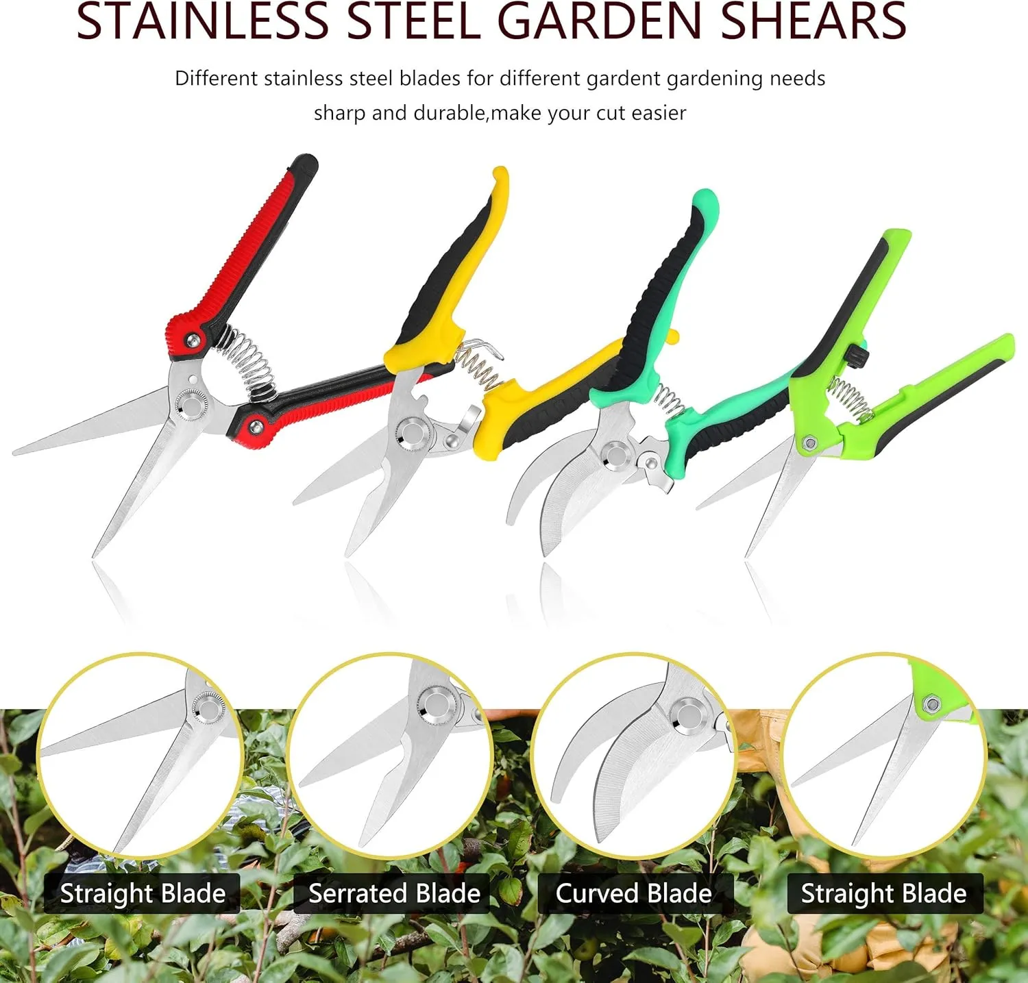 5 pack Garden Pruning Shears Stainless Steel Blades, Handheld Scissors Set with Gardening Gloves,Heavy Duty Garden Bypass Pruning Shears,Tree Trimmers Secateurs, Hand Pruner (Multi-color)