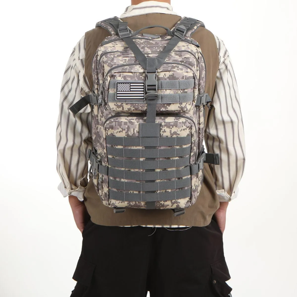 50L Sturdy Nylon Waterproof Fishing Hunting Backpack Outdoor Military Rucksacks Tactical Sports Camping Hiking (ACU)