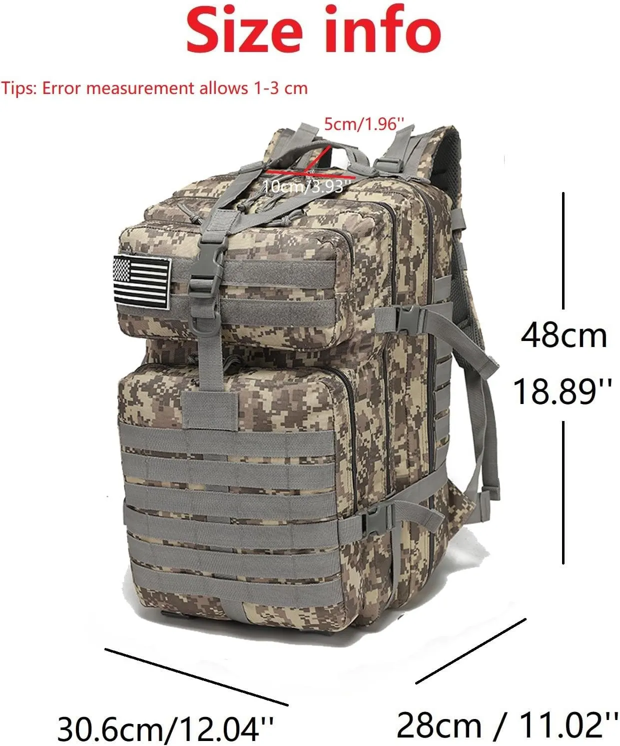 50L Sturdy Nylon Waterproof Fishing Hunting Backpack Outdoor Military Rucksacks Tactical Sports Camping Hiking (ACU)