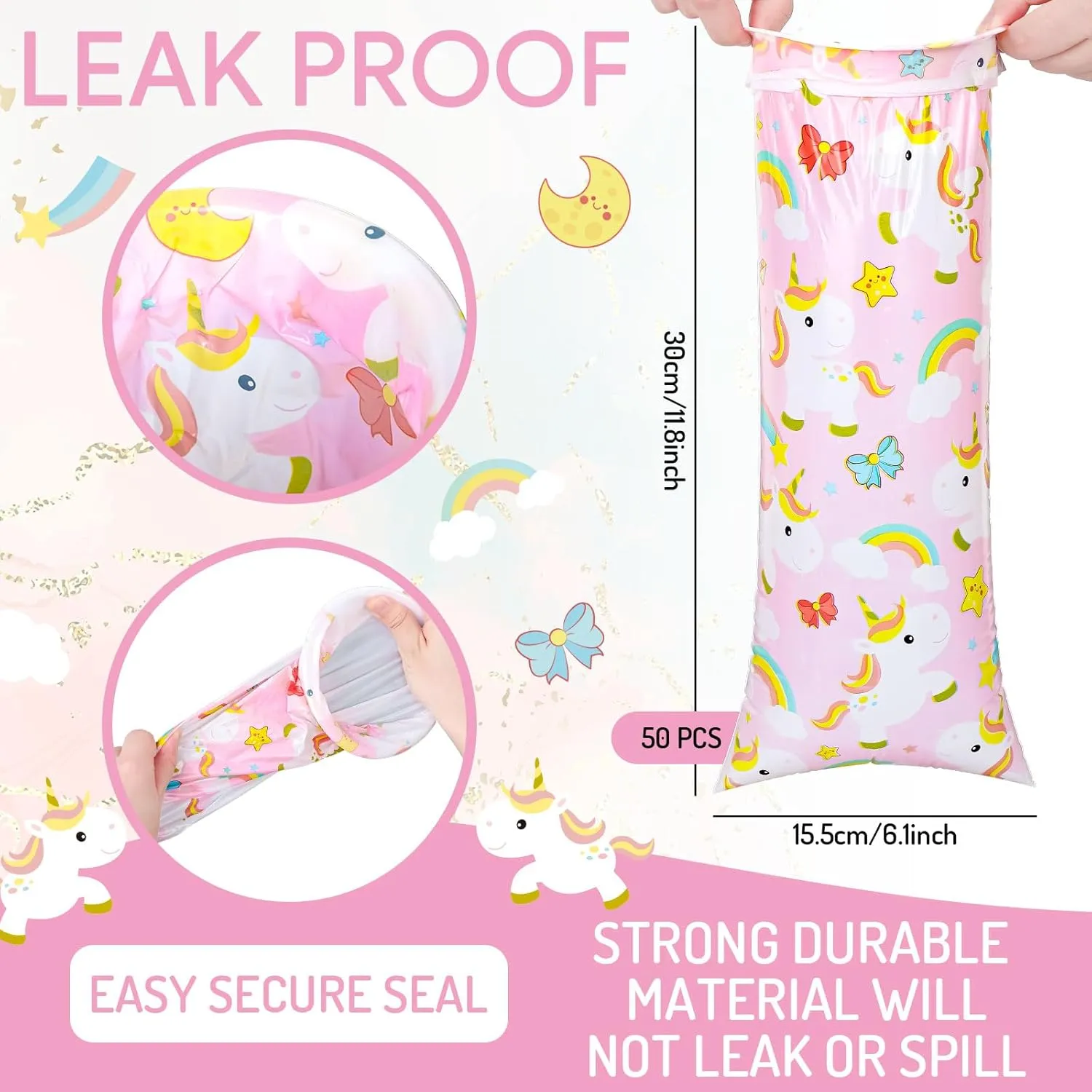 50Pcs Kids Vomit Bags Disposable Cartoon Emesis Bags Leak Proof Self Sealing Barf Bags Portable Throw Up Bag for Motion Car Air Sea Sickness Nausea Travel