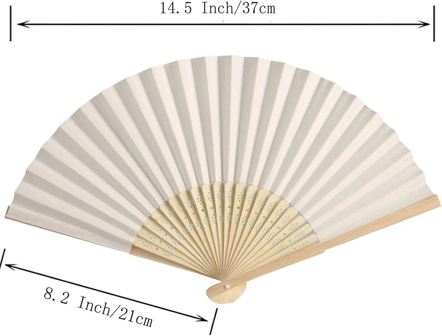 50pcs Paper Hand Fan with Organza Bags Bamboo Handheld Folding Fans DIY Decorative Wedding Party Favors (Cream)