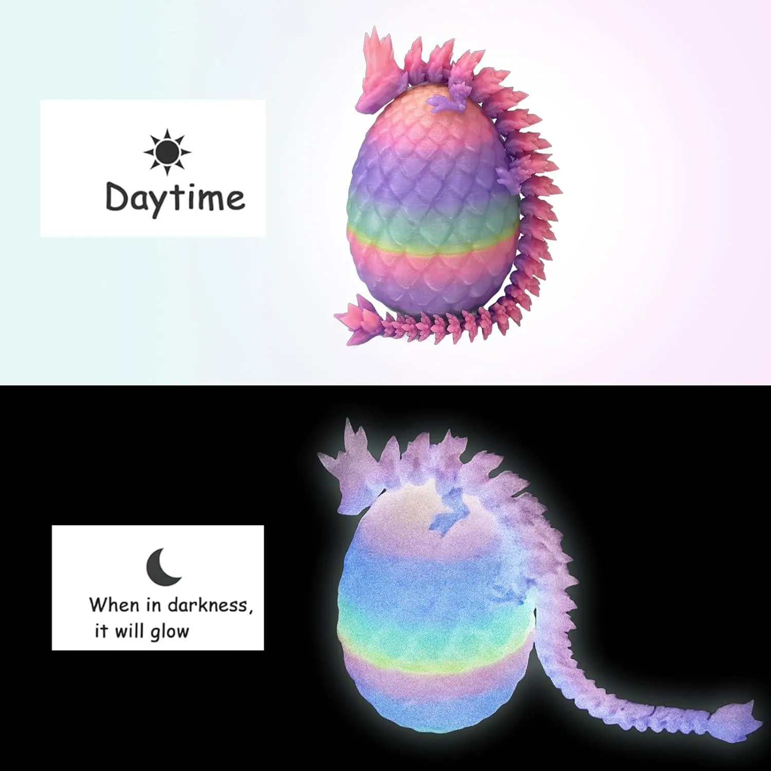 5PCS Mini 3D Printed Dragon Egg with Dragon Inside with Luminous Rainbow Colors Set Mystery Articulated Crystal Dragon Egg Home Office Decor Executive Desk Toys