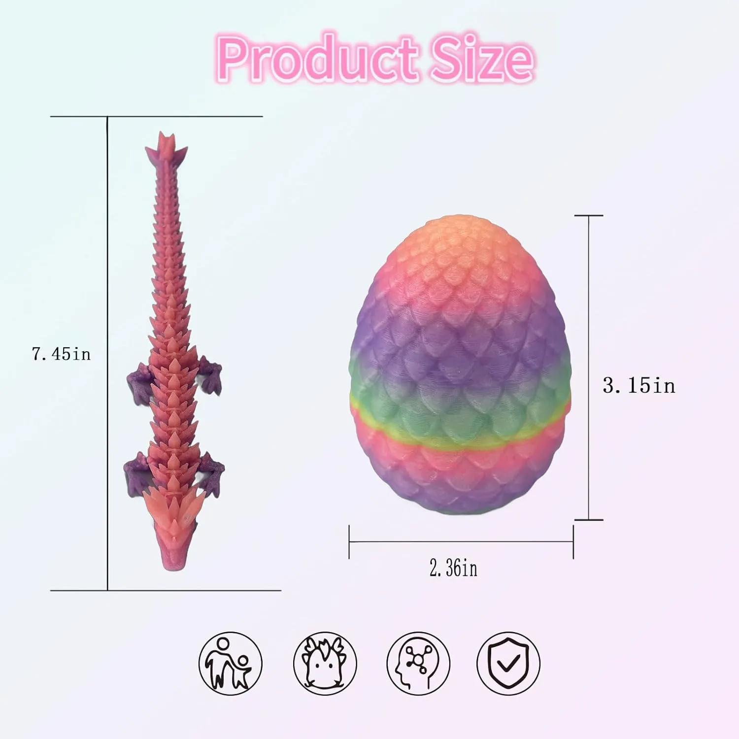 5PCS Mini 3D Printed Dragon Egg with Dragon Inside with Luminous Rainbow Colors Set Mystery Articulated Crystal Dragon Egg Home Office Decor Executive Desk Toys