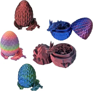 5PCS Mini 3D Printed Dragon Egg with Dragon Inside with Luminous Rainbow Colors Set Mystery Articulated Crystal Dragon Egg Home Office Decor Executive Desk Toys