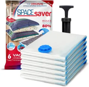 6 Pack Jumbo Vacuum Storage Bags for Comforters, Blankets & Clothes – Jumbo Vacuum Sealed Compression Bags with Hand Pump – Space Saver Storage Bags for Bedding, Moving, Travel & Organization