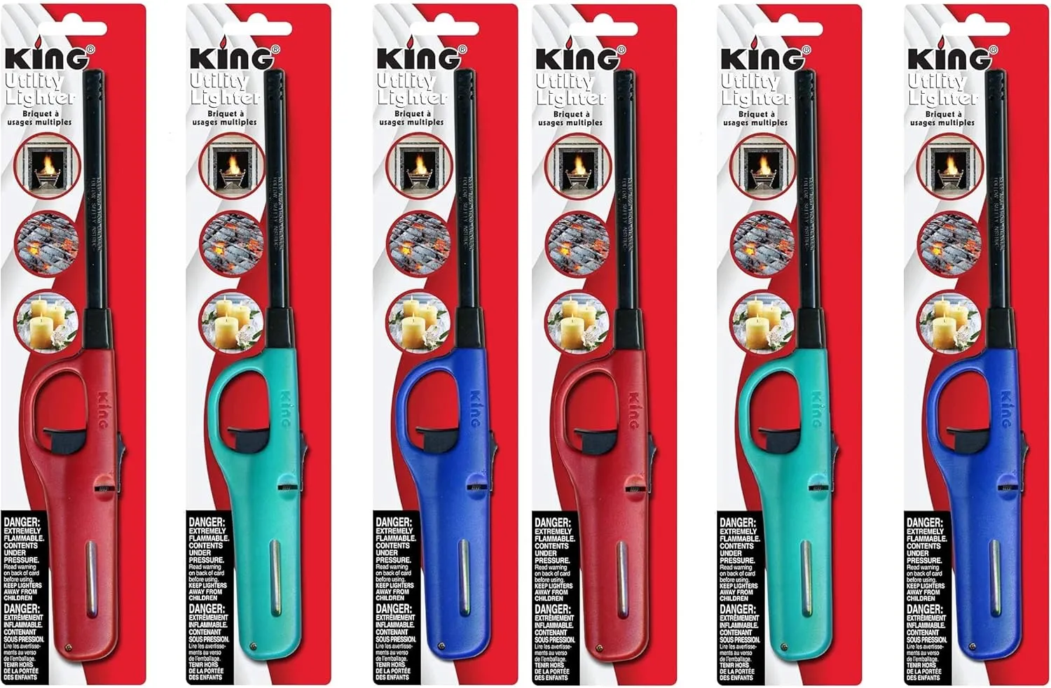 6 Pack King BKOU172 Multi Utility Lighter Assorted Colors