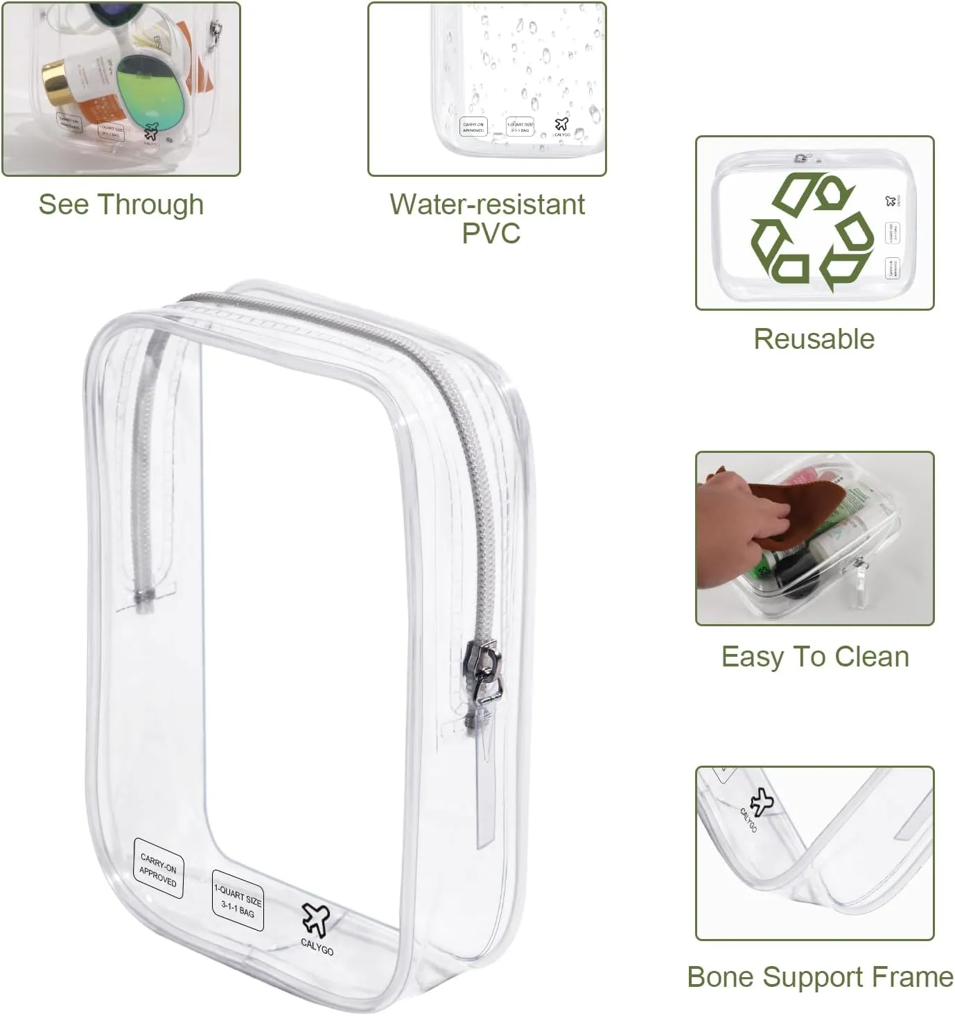 6 Packing Cubes Quart Size Travel Bag TSA Approved Toiletry Bag, Airplane Essentials for Flying, Long Flight European International Must Haves for Women Men Toiletries Liquids Small Clear Pouch