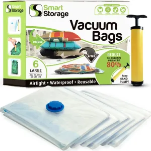 6 PC Large Vacuum Storage Bags | Space Saver Bags Underbed Storage for Clothes, Bedding & Travel Bag Sealer | Vacuum Sealer Bags with Travel Pump | Waterproof Bags Works with Any Vacuum