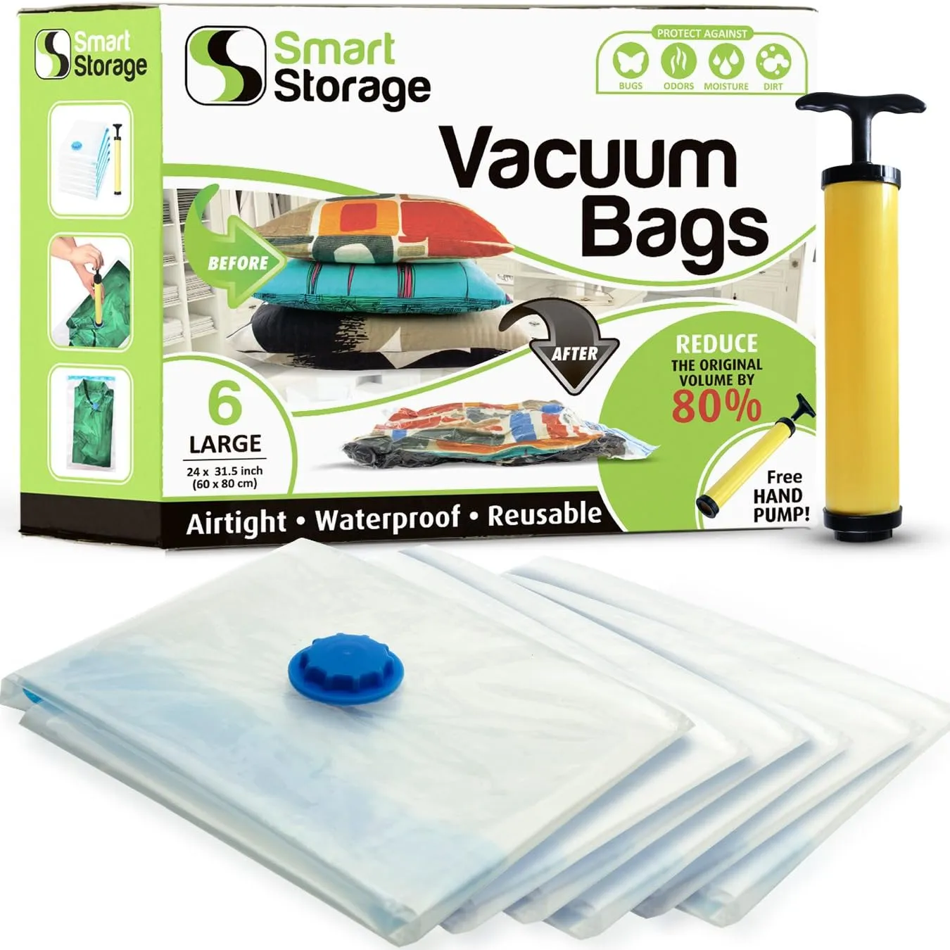 6 PC Large Vacuum Storage Bags | Space Saver Bags Underbed Storage for Clothes, Bedding & Travel Bag Sealer | Vacuum Sealer Bags with Travel Pump | Waterproof Bags Works with Any Vacuum