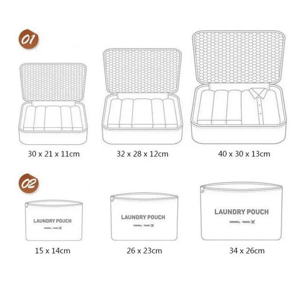 6 pcs Waterproof Travel Storage Bags Luggage Organizer - Green