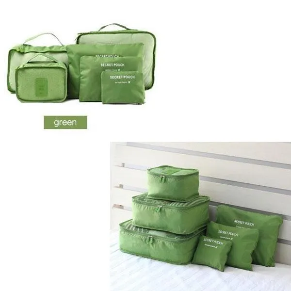 6 pcs Waterproof Travel Storage Bags Luggage Organizer - Green