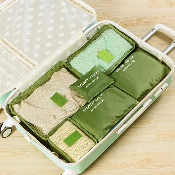 6 pcs Waterproof Travel Storage Bags Luggage Organizer - Green