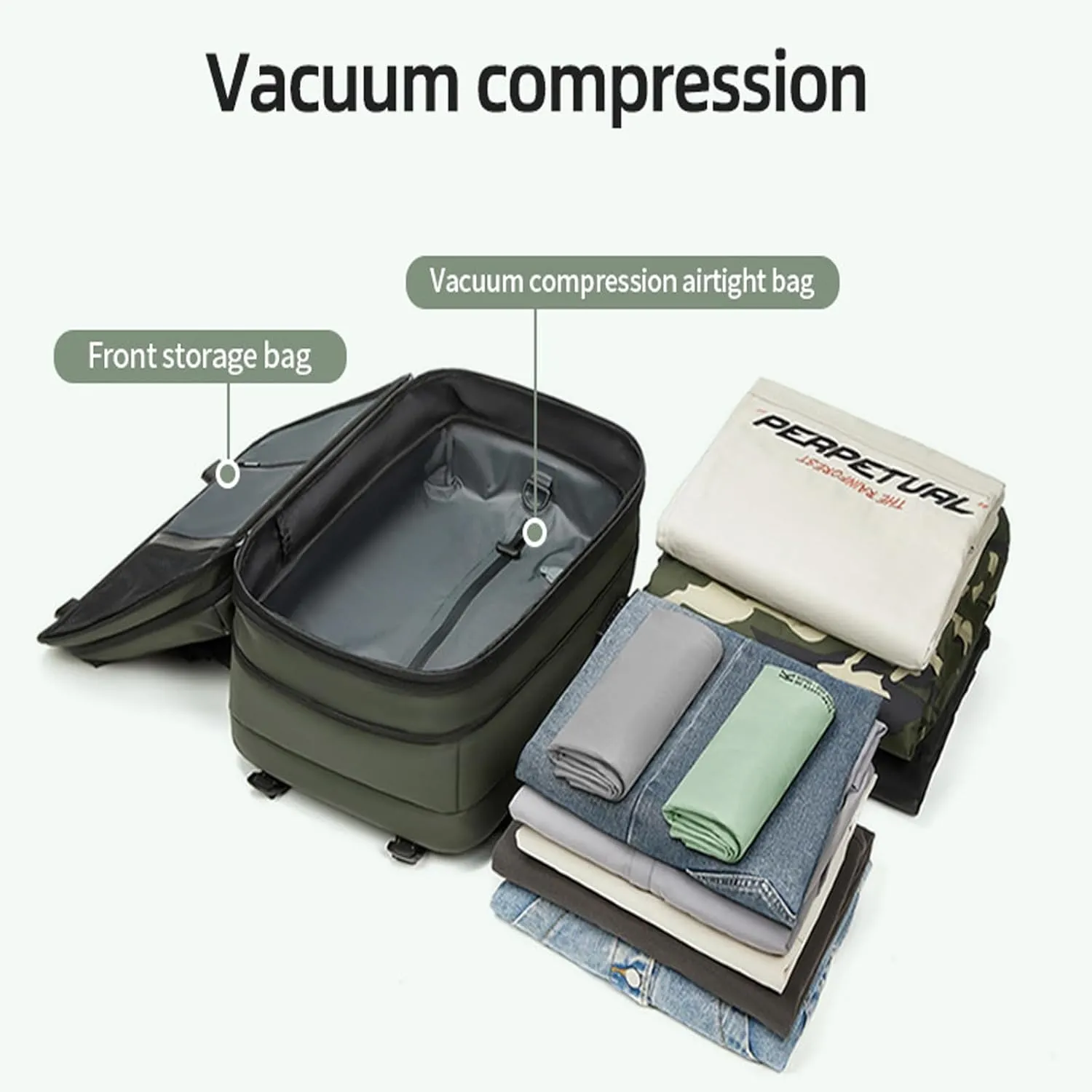 60L Man Waterproof Travel Backpack Vacuum Compression With Air Pump Anti Theft Laptop Bag Expandable Casual Large Back Pack
