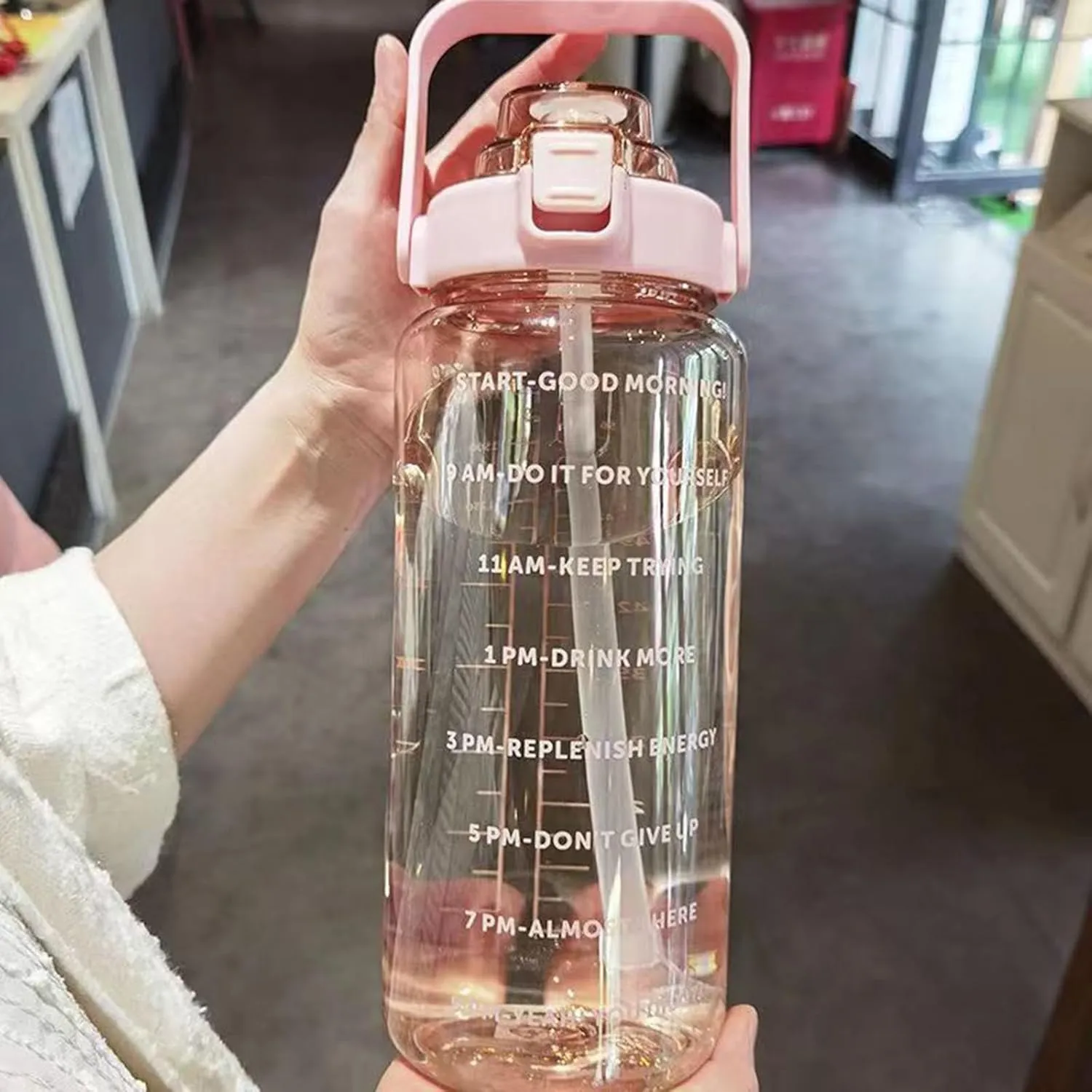 64 Ozwater Bottle with Motivational Time Markers and Handle,Leakproof BPA Free Plastic Water Bottles with Straw,Large Water Jug,Half Gallon Water Bottle for Outdoor Fitness Workout Gym Sports