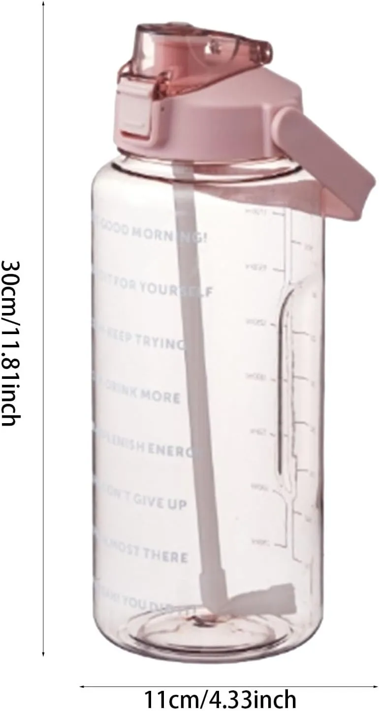 64 Ozwater Bottle with Motivational Time Markers and Handle,Leakproof BPA Free Plastic Water Bottles with Straw,Large Water Jug,Half Gallon Water Bottle for Outdoor Fitness Workout Gym Sports