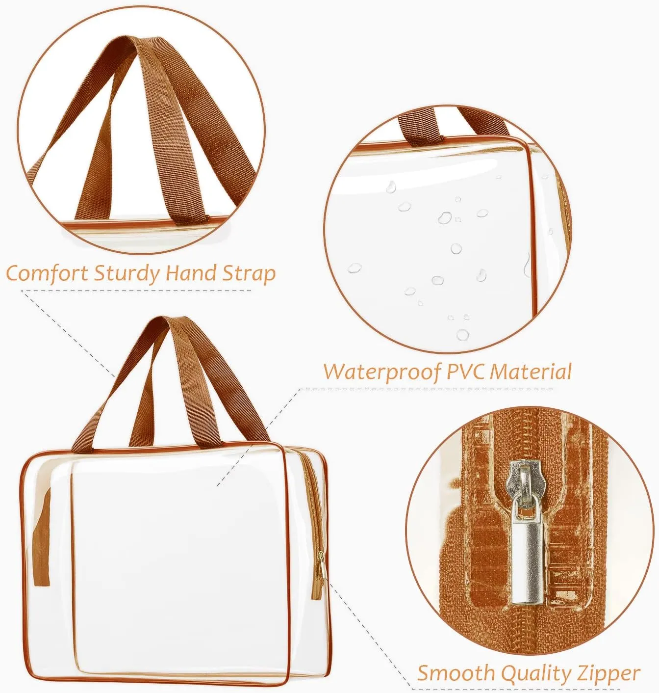6pcs Clear Cosmetic Bags, TSA Approved Toiletry Bag Set Crystal Clear Travel Beach Essentials Bag Organization PVC, Clear Makeup Bags Luggage Pouch Carry on Airport Airline Compliant Bag Women Men