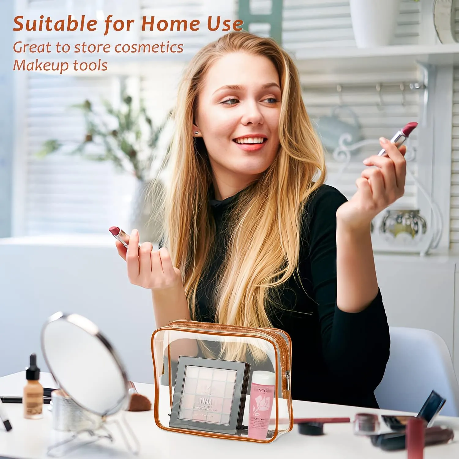 6pcs Clear Cosmetic Bags, TSA Approved Toiletry Bag Set Crystal Clear Travel Beach Essentials Bag Organization PVC, Clear Makeup Bags Luggage Pouch Carry on Airport Airline Compliant Bag Women Men