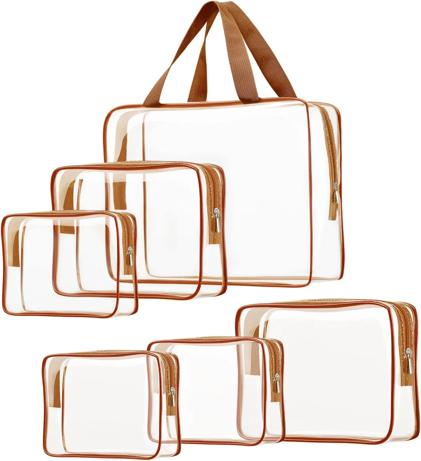 6pcs Clear Cosmetic Bags, TSA Approved Toiletry Bag Set Crystal Clear Travel Beach Essentials Bag Organization PVC, Clear Makeup Bags Luggage Pouch Carry on Airport Airline Compliant Bag Women Men