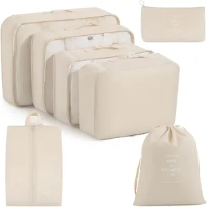 7 pcs/set Suitcase Organizer Hanging Toiletry Bag Cruise Vacation Essentials Best travel must haves(Cream)
