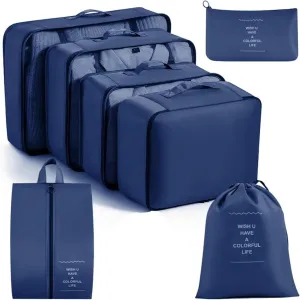 7 pcs/set Suitcase Organizer Hanging Toiletry Bag Cruise Vacation Essentials Best travel must haves(Indigo)