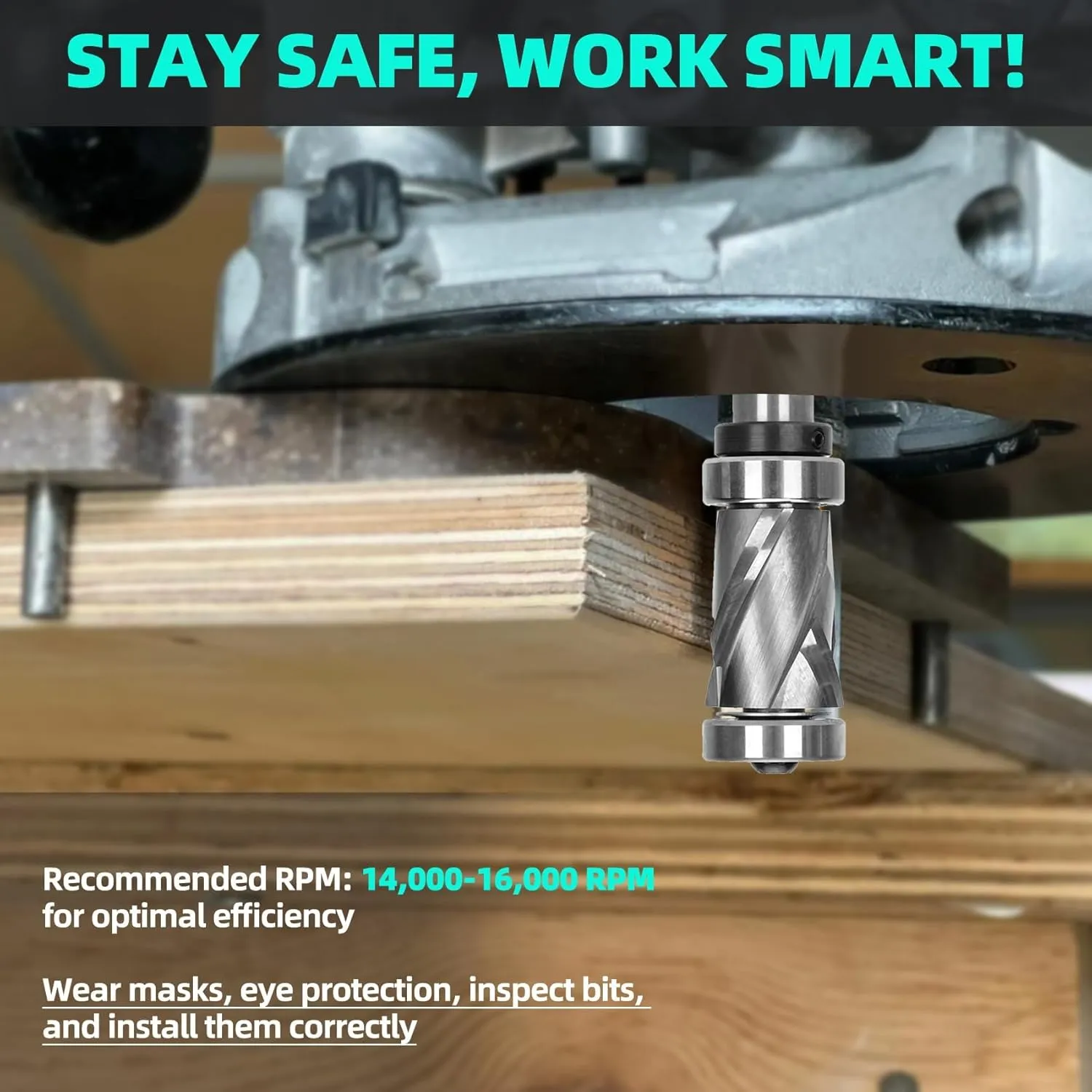 7/8" Compression Spiral Flush Trim Router Bit 1/2" Shank with Top and Bottom Bearing, Cutting Diameter Solide Carbide Plunge Router Bit Suitable for Template and Pattern Work