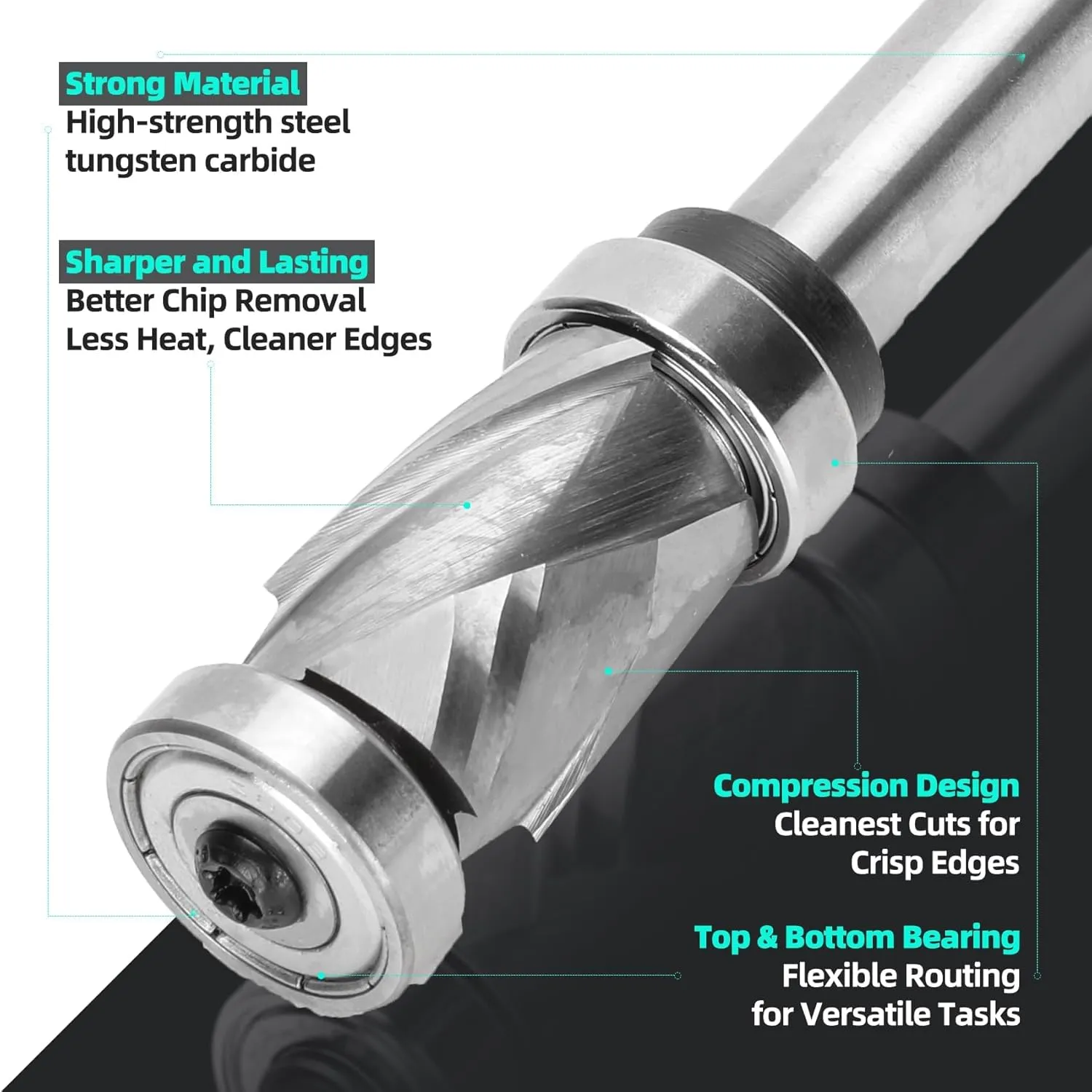 7/8" Compression Spiral Flush Trim Router Bit 1/2" Shank with Top and Bottom Bearing, Cutting Diameter Solide Carbide Plunge Router Bit Suitable for Template and Pattern Work