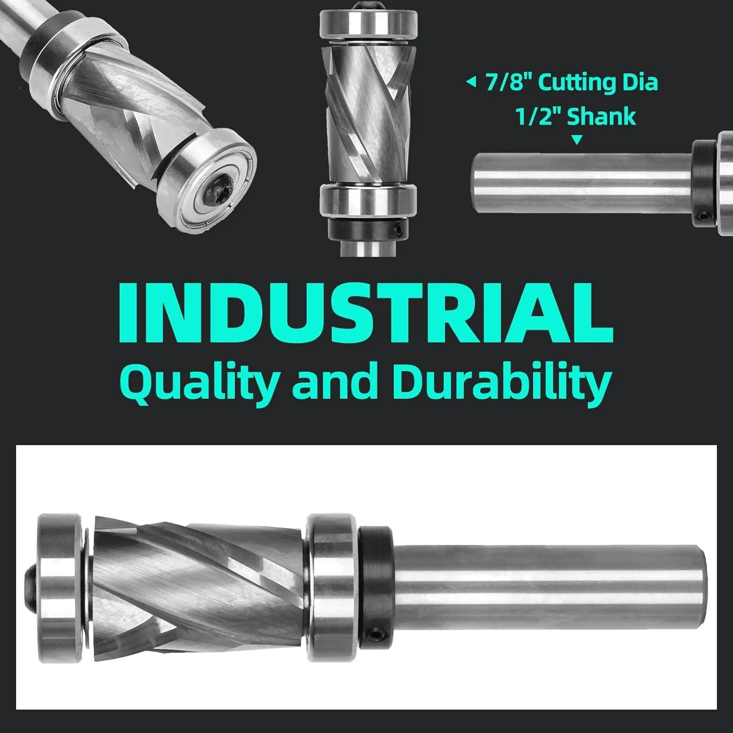 7/8" Compression Spiral Flush Trim Router Bit 1/2" Shank with Top and Bottom Bearing, Cutting Diameter Solide Carbide Plunge Router Bit Suitable for Template and Pattern Work