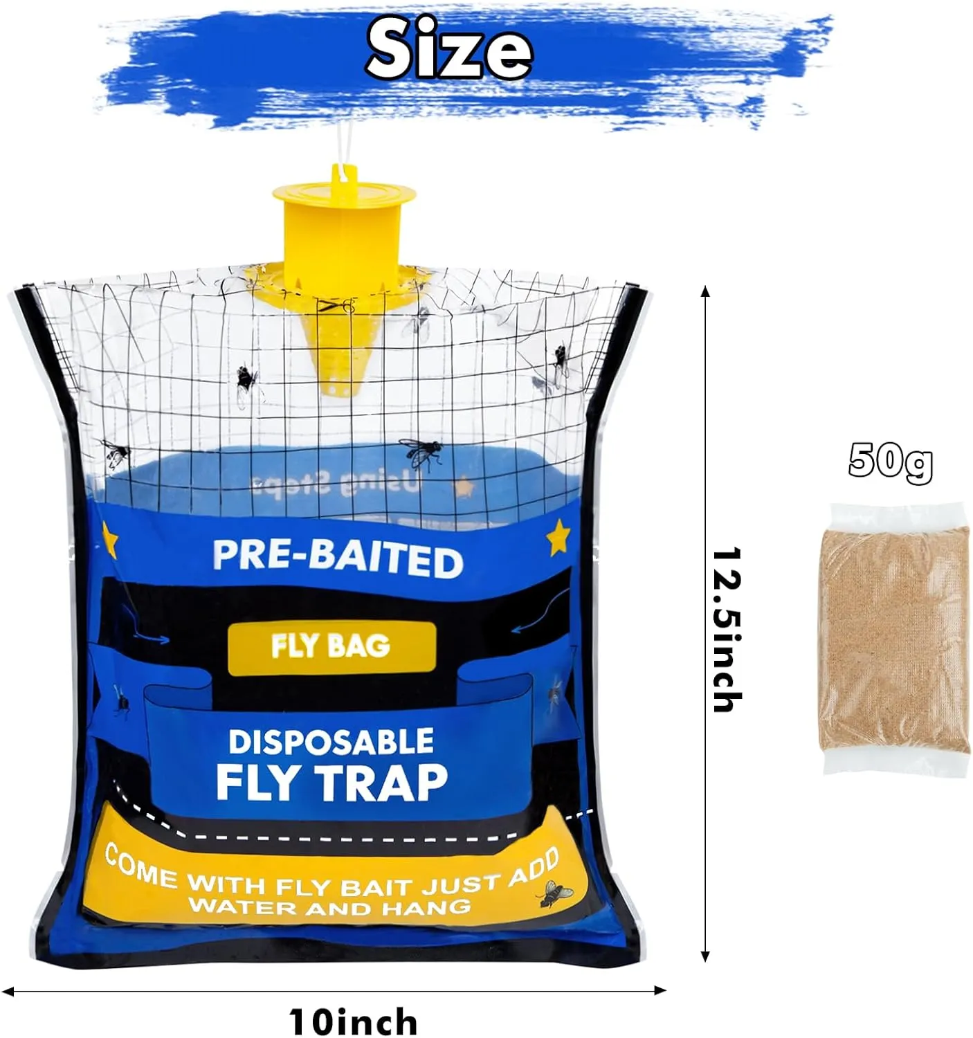 8 Fly Traps Hanging Outdoor, Natural Pre-Baited Fly Bag Outdoor Disposable, Fly Catcher, Killer, Hunter, Stable, Farm, Barn, Ranch, Fly Trap for Mosquitoes