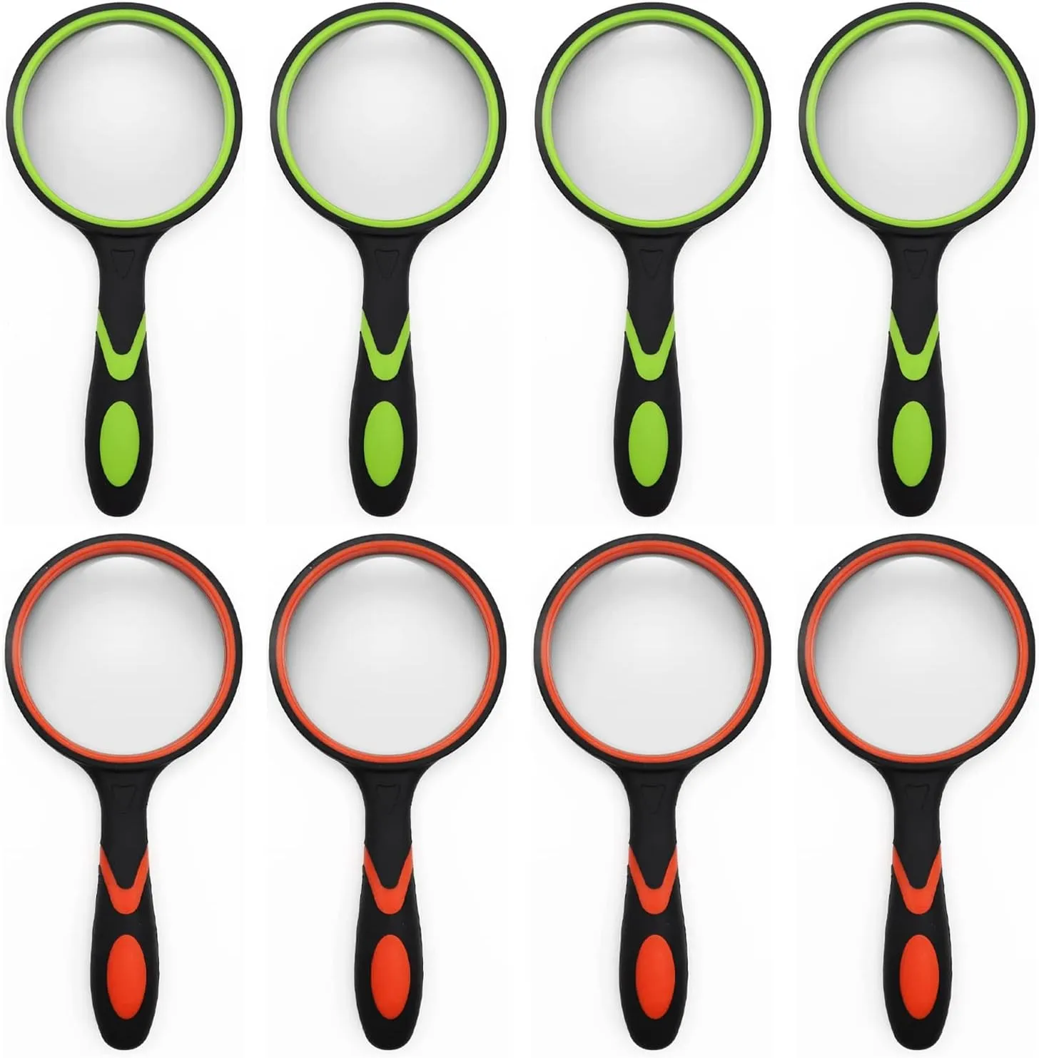 8 Pack 8X Handheld Magnifying Glass Reading Magnifier for Seniors and Kids, 50mm Magnifying Glass Lens with Non-Slip Rubber Handle for Reading Hobbies and Science