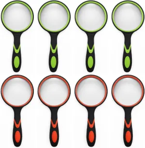 8 Pack 8X Handheld Magnifying Glass Reading Magnifier for Seniors and Kids, 50mm Magnifying Glass Lens with Non-Slip Rubber Handle for Reading Hobbies and Science