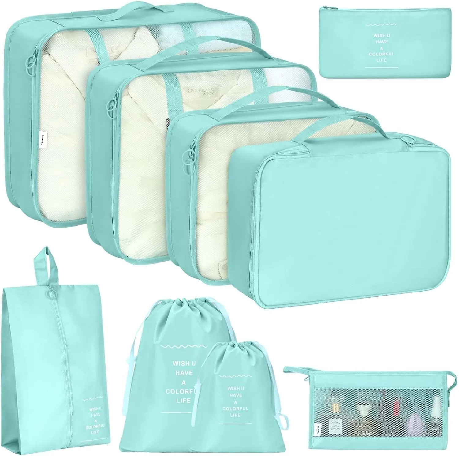 8 Set Packing Cubes for Travel, Travel Luggage Packing Organizers, Travel Accessories Large Toiletries Bag for Clothes Shoes Cosmetics Toiletries (Blue)