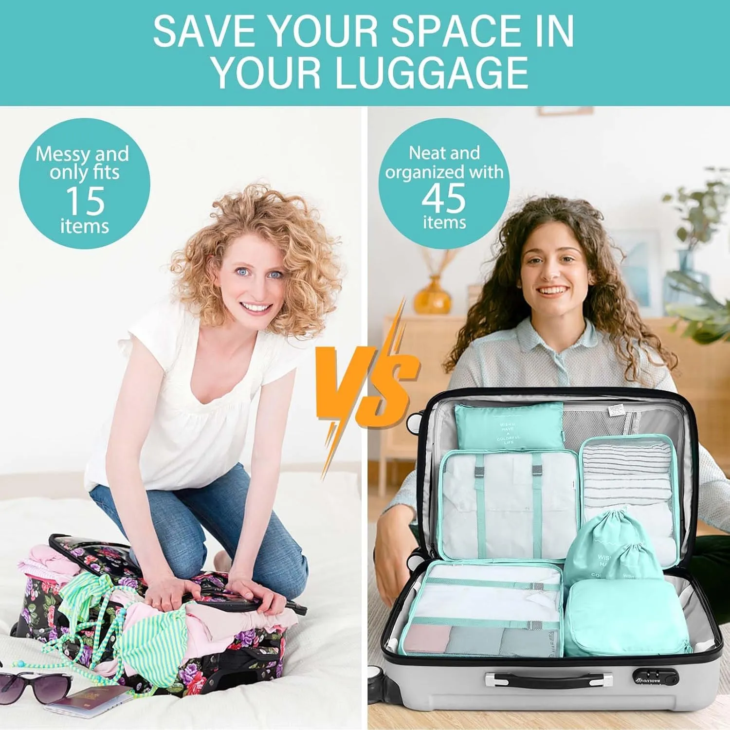 8 Set Packing Cubes for Travel, Travel Luggage Packing Organizers, Travel Accessories Large Toiletries Bag for Clothes Shoes Cosmetics Toiletries (Blue)