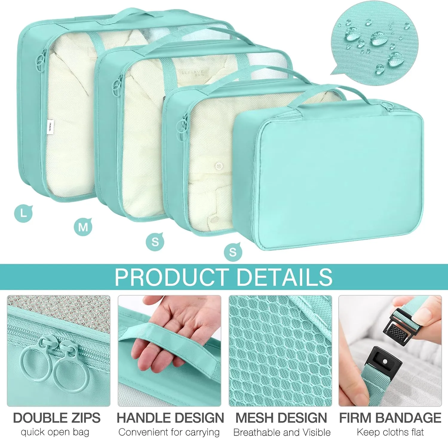 8 Set Packing Cubes for Travel, Travel Luggage Packing Organizers, Travel Accessories Large Toiletries Bag for Clothes Shoes Cosmetics Toiletries (Blue)