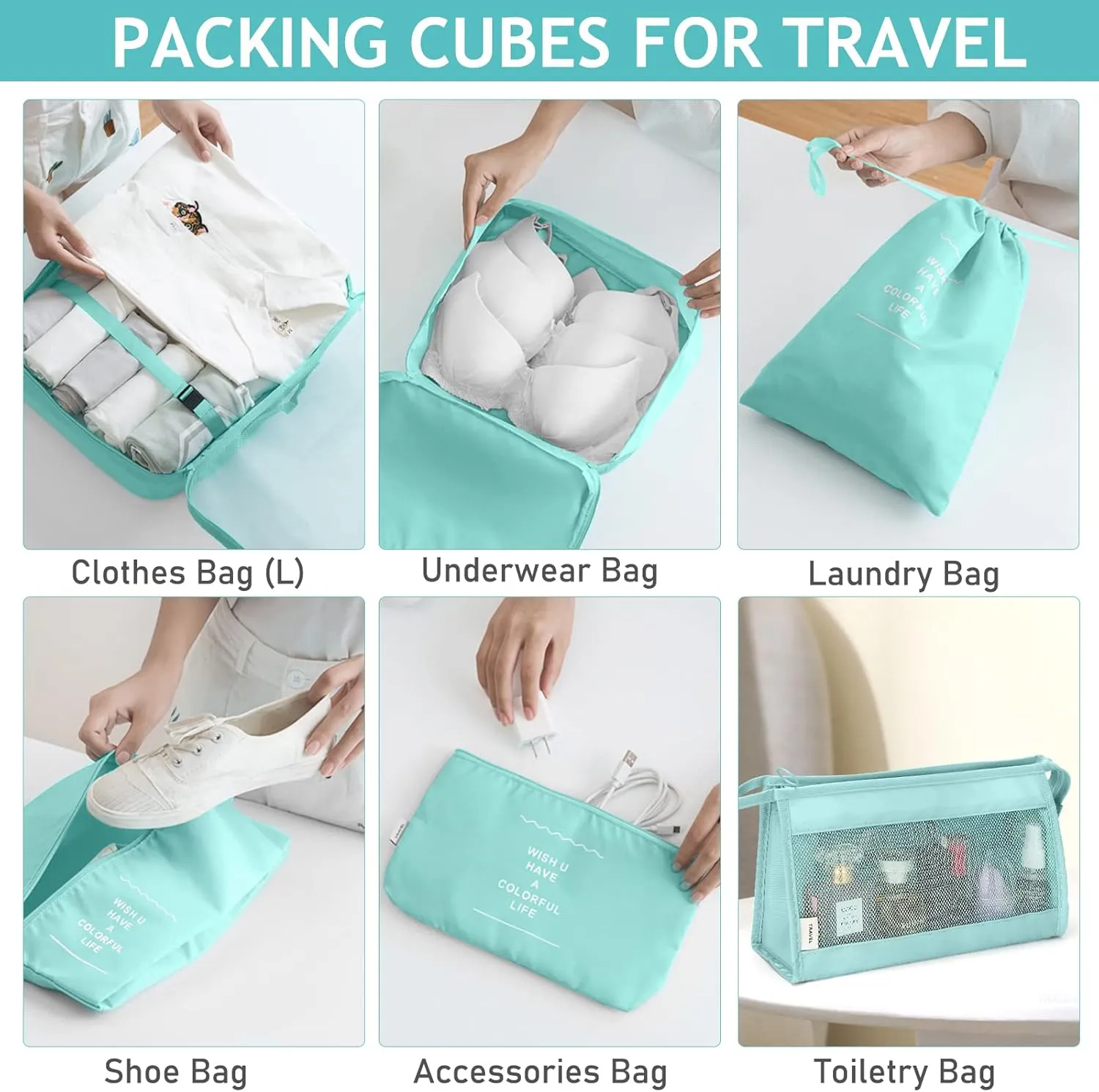 8 Set Packing Cubes for Travel, Travel Luggage Packing Organizers, Travel Accessories Large Toiletries Bag for Clothes Shoes Cosmetics Toiletries (Blue)